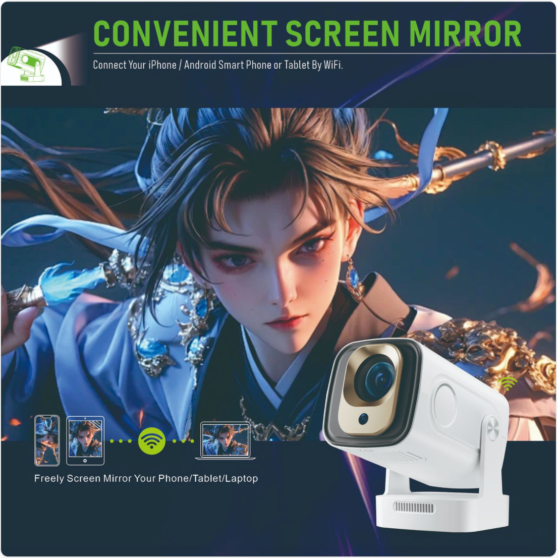 WiFi 6 Auto Focus Full HD Home Projector