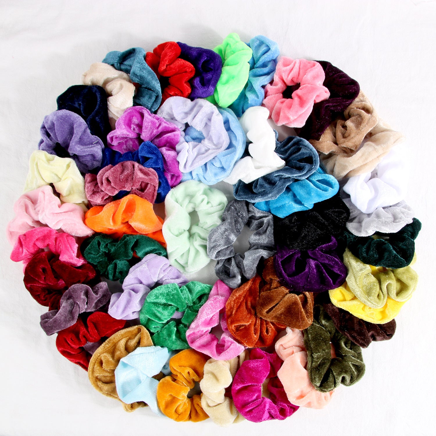 50 Color Velvet Hair Tie Set for Hair Bundling