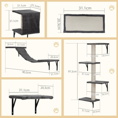 Wall-Mounted Cat Tree System, 5-Piece Set