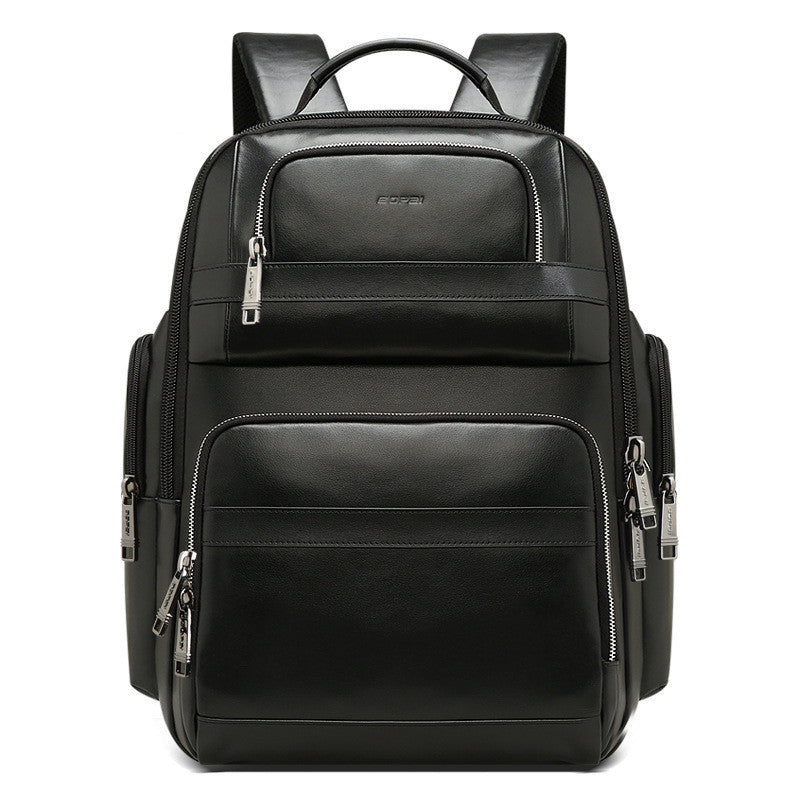 Genuine Leather Business Backpack with USB Port