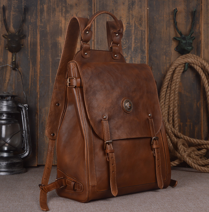 Large Capacity Leather Travel Backpack