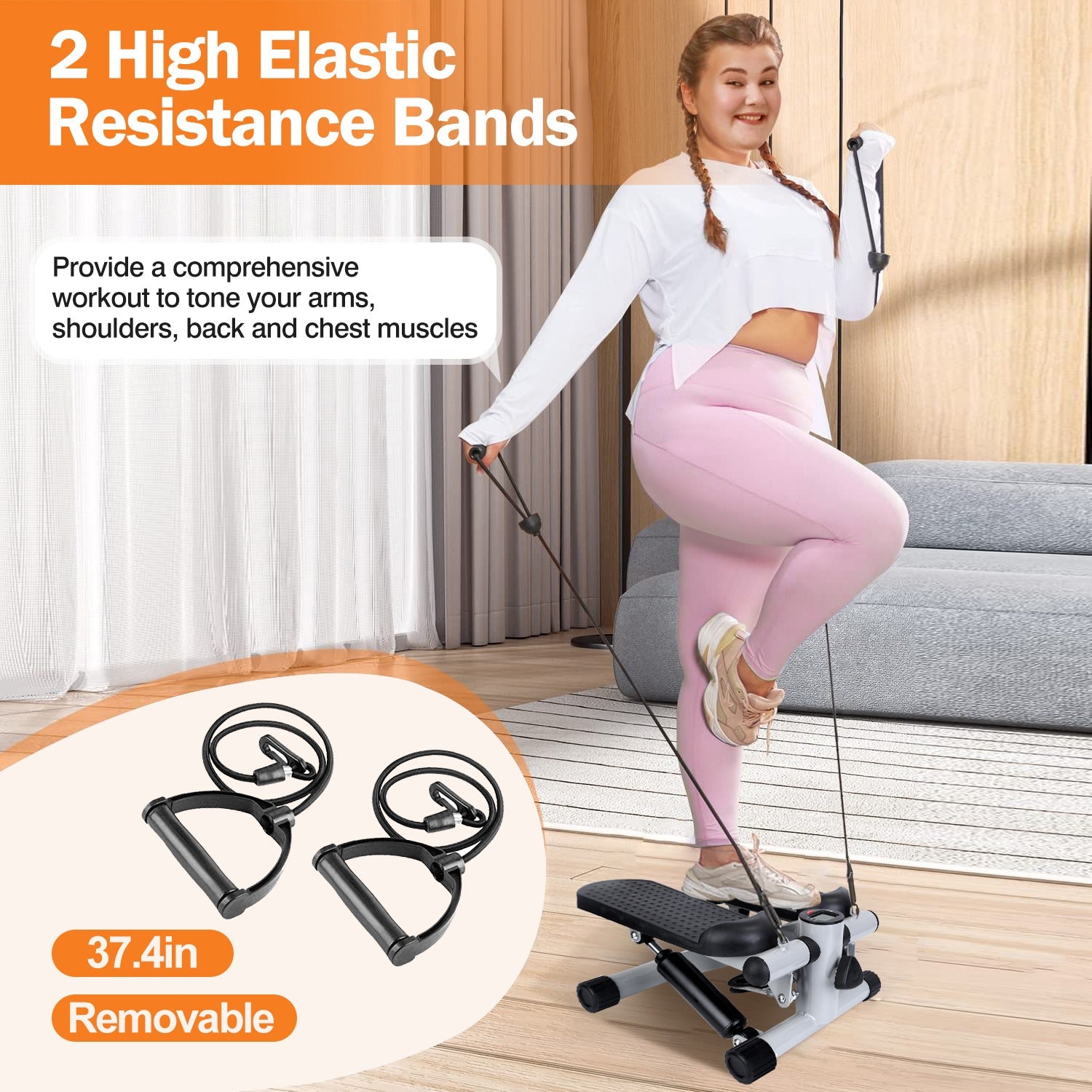 Mini Fitness Stepper with Resistance Bands