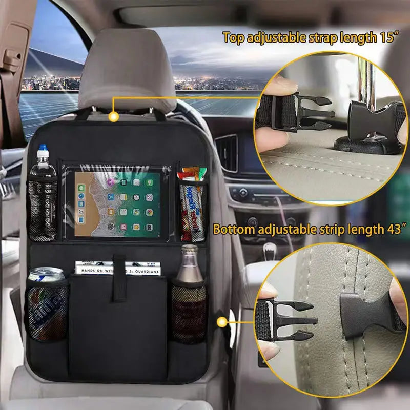 Car Seatback Organizer with Cup Holder Travel Accessory