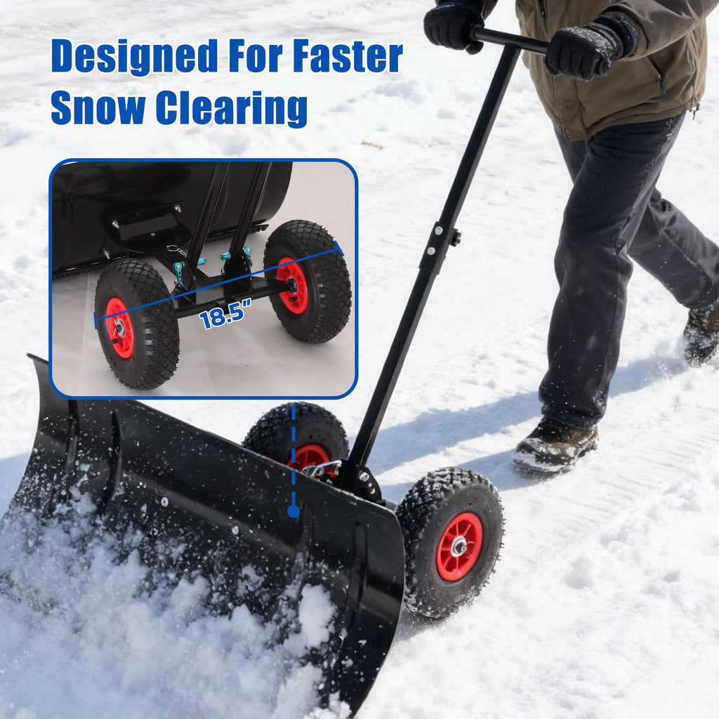 30-Inch Wheeled Snow Pusher with Adjustable Handle