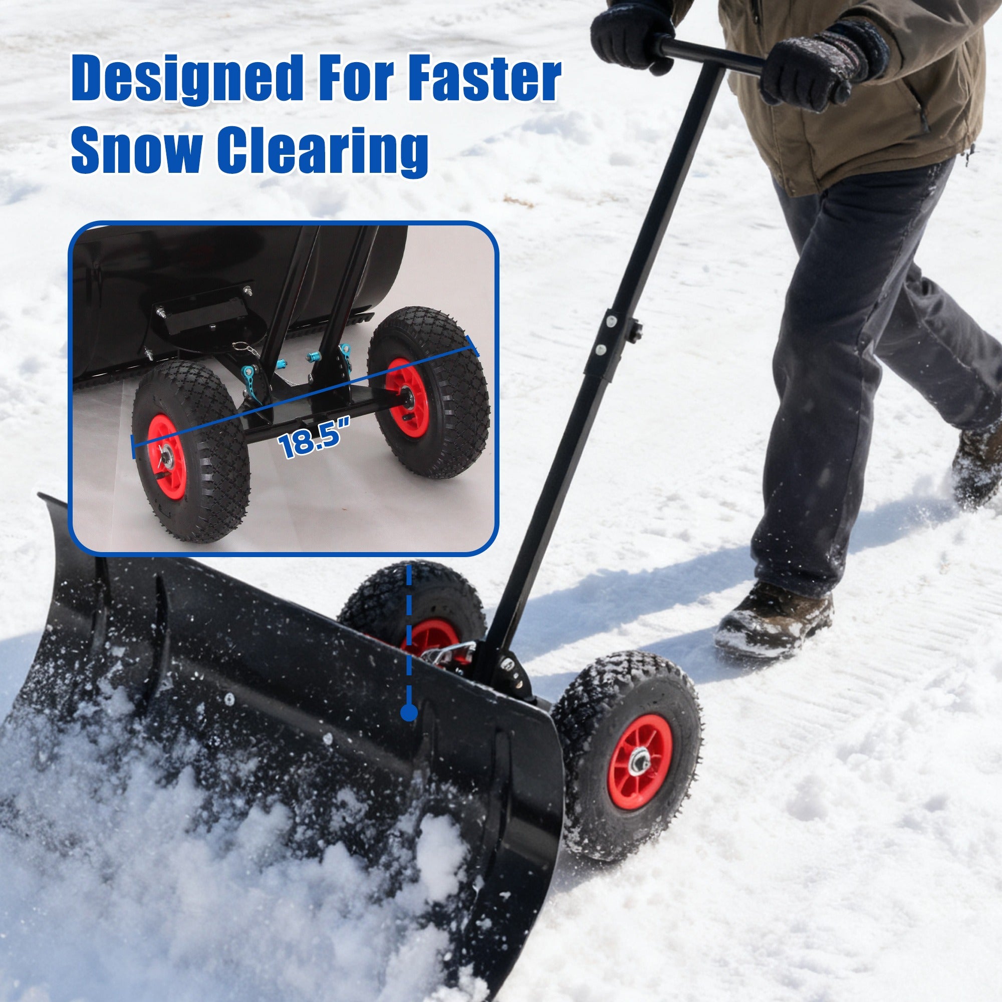 30-Inch Wheeled Snow Pusher with Adjustable Handle