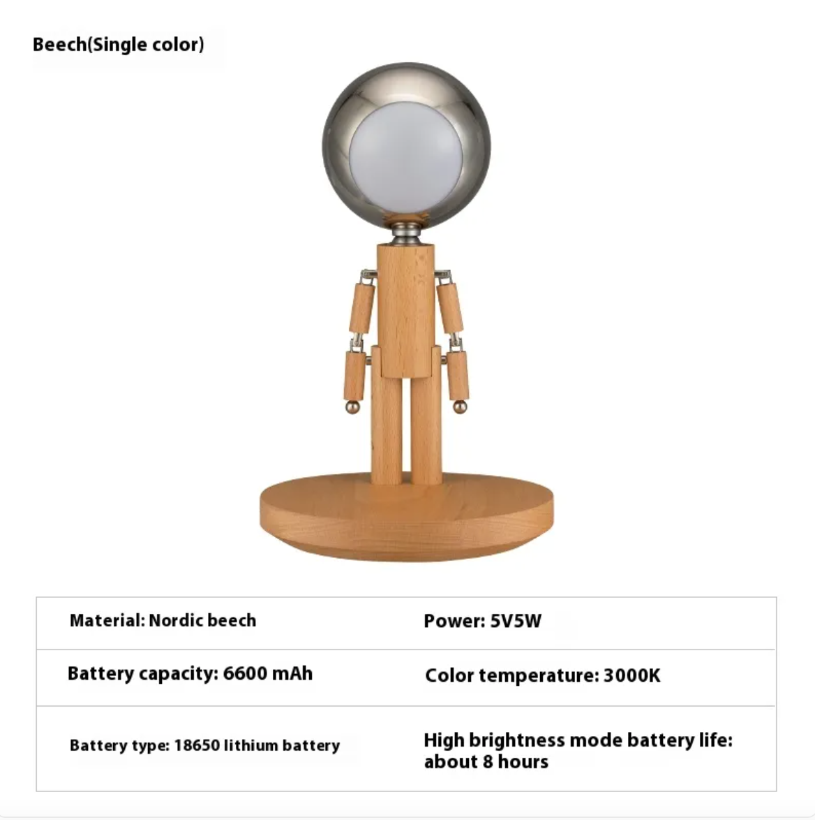 Solid Wood Moon Lamp with Desk Organizer Base