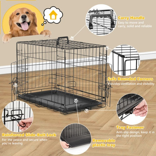Folding Wire Dog Crate with Divider, Double Door