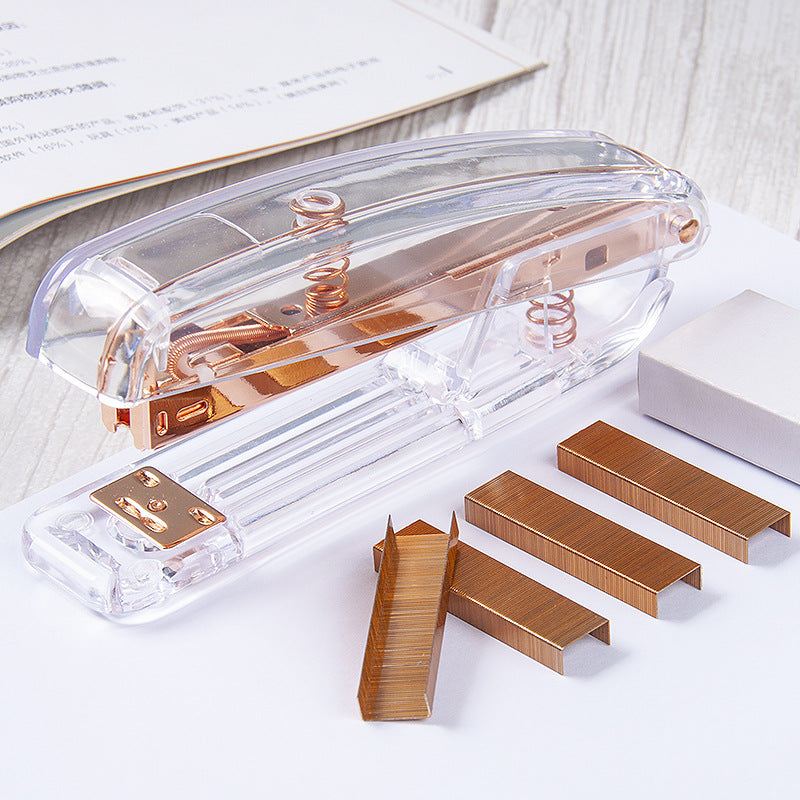 Rose Gold Manual Stapler with 100 Staples for Office