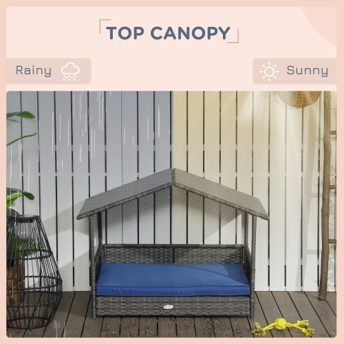 Outdoor Wicker Dog House with Canopy