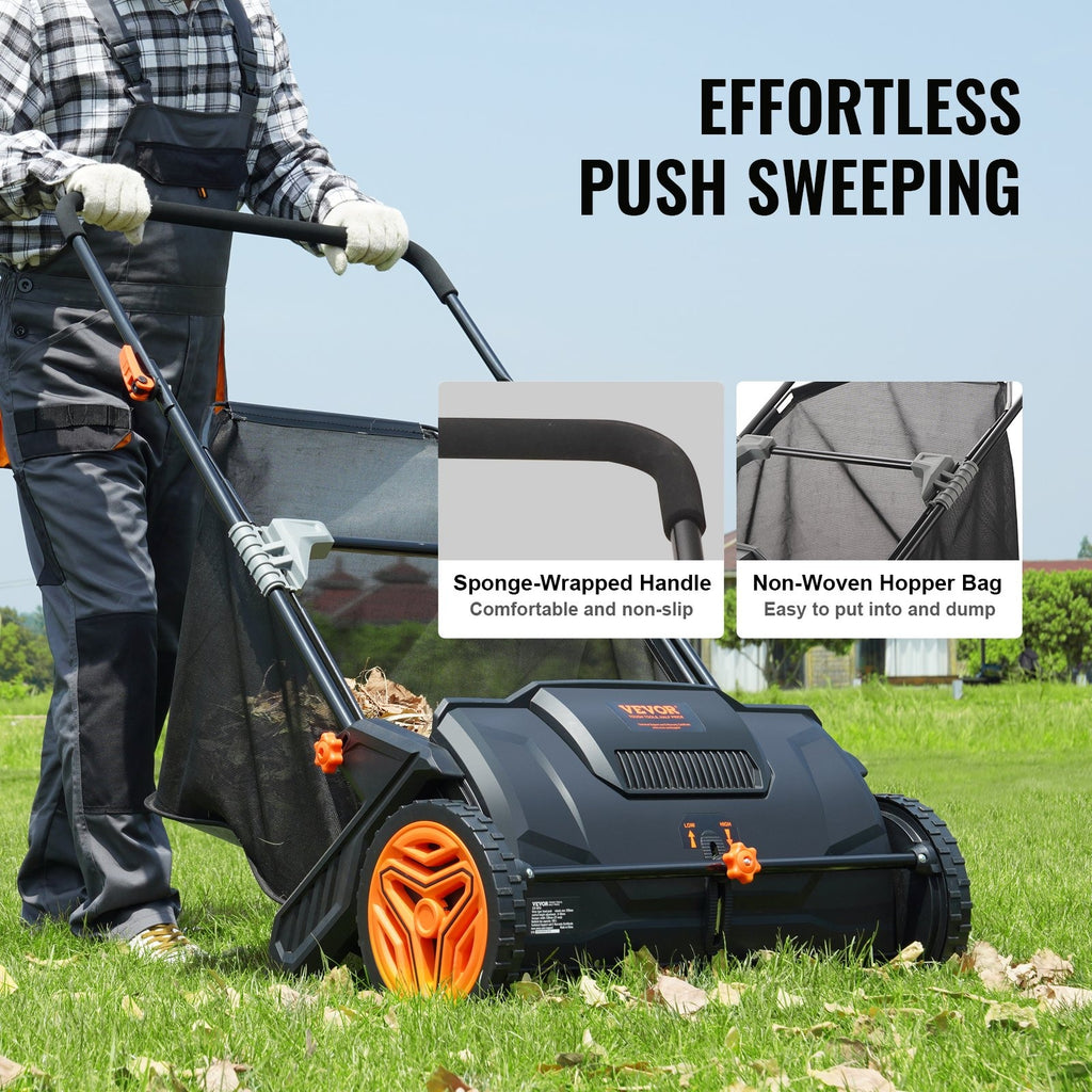 Manual Push Lawn Sweeper with 99L Grass Collector