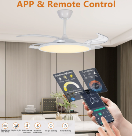 42-Inch Retractable Ceiling Fan with LED Light & Remote Control