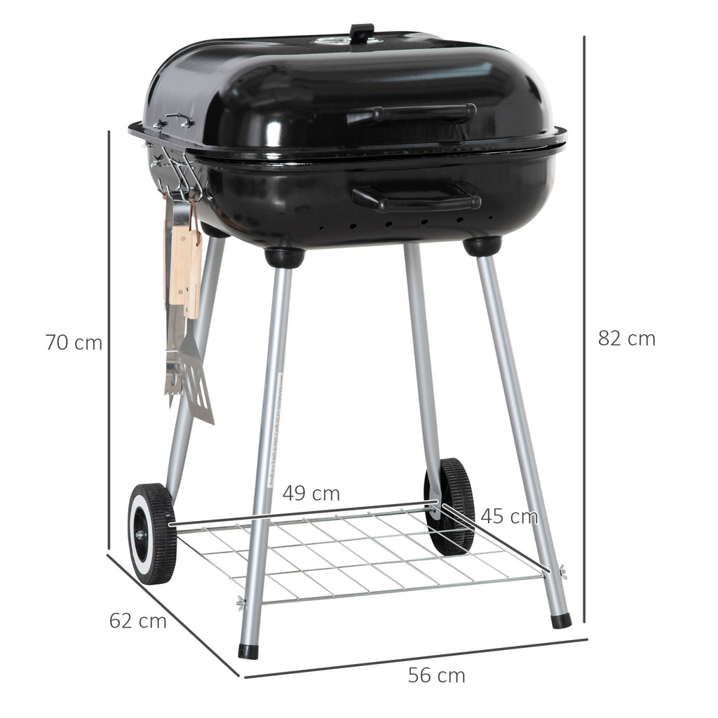 Portable BBQ Charcoal Grill with Wheels and Utensils