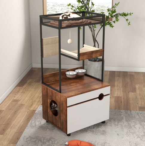 Litter Box Cabinet with Cat Tree Tower