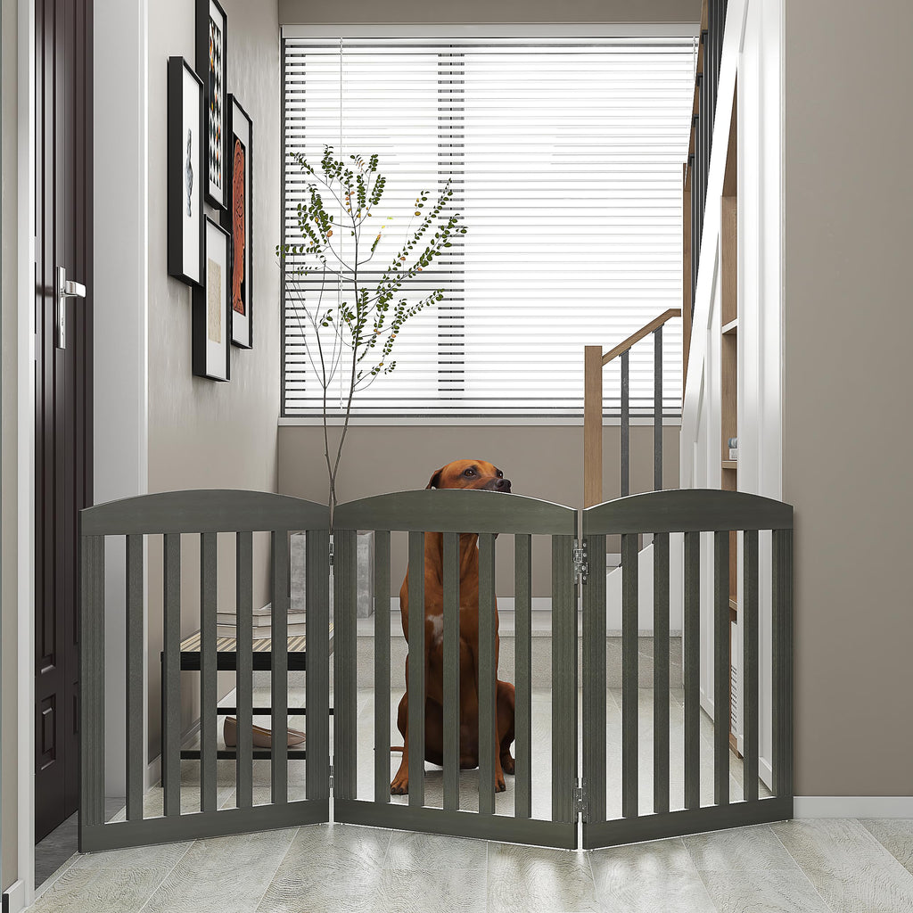 Wooden Freestanding Foldable Dog Gate - 3 Panels, Grey