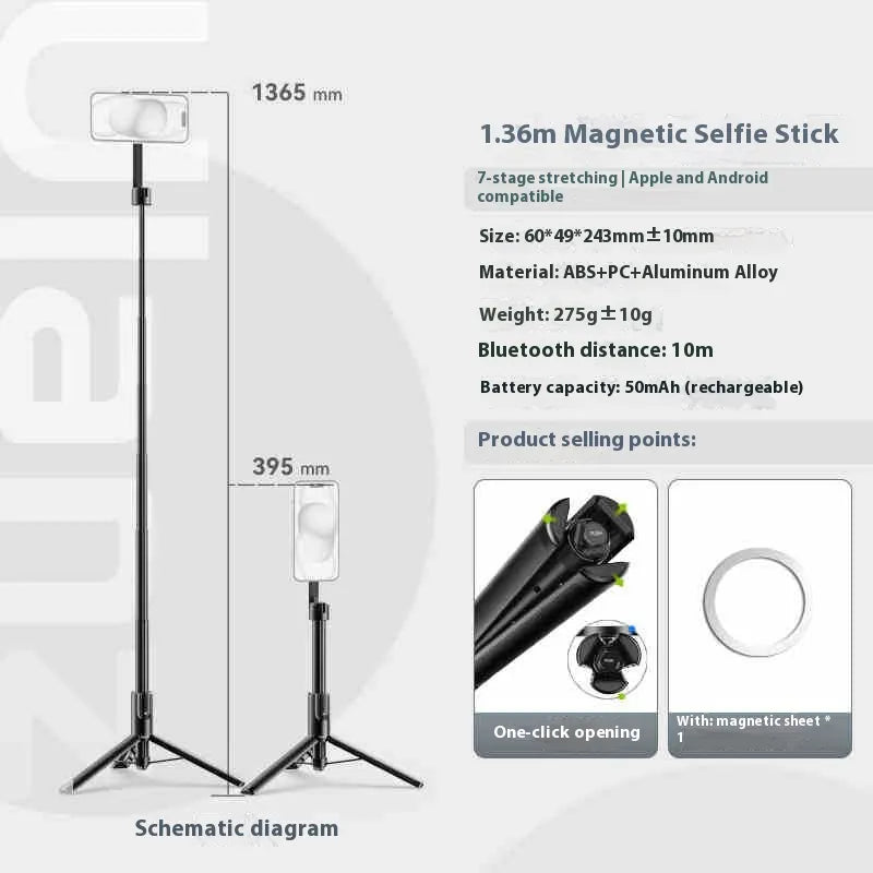 Selfie Stick Bluetooth with Magnetic Mobile Phone Mount