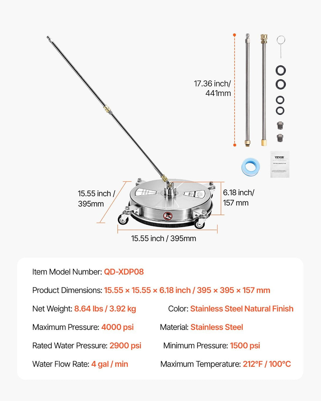 15" Pressure Washer Surface Cleaner