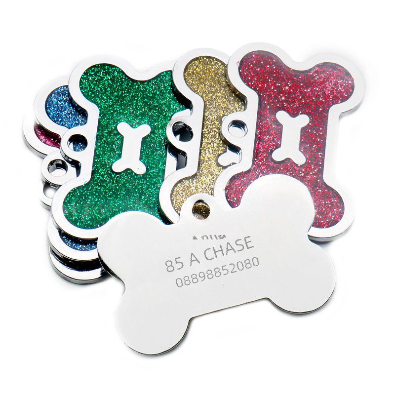 Zinc Alloy Double Bone Shape Pet ID Tag with Laser Engraving