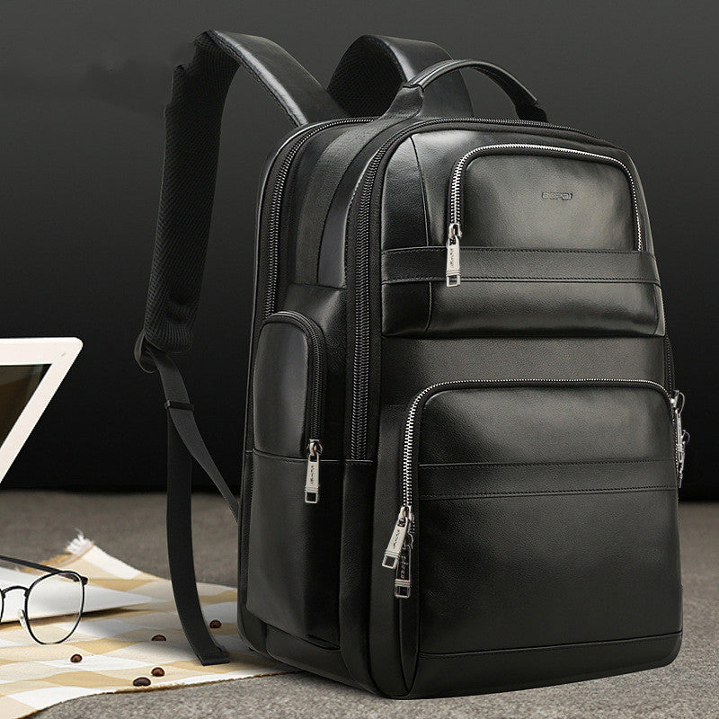 Genuine Leather Business Backpack with USB Port