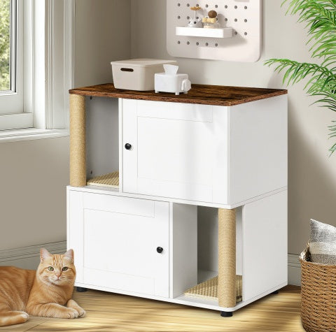 Double-Layer Litter Box Cabinet for Two Cats