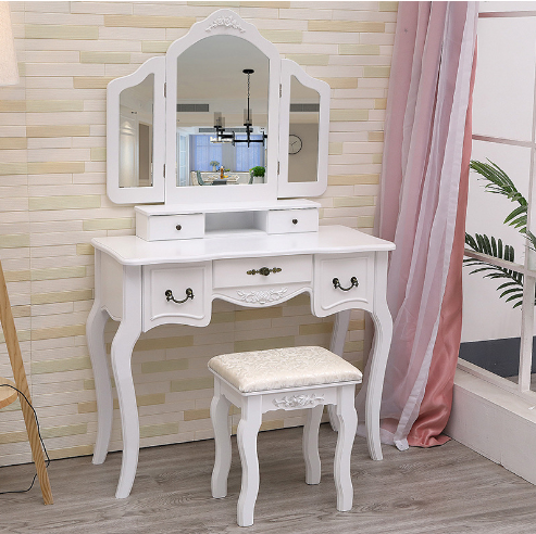 Vanity Table with Stool and Triple Mirror