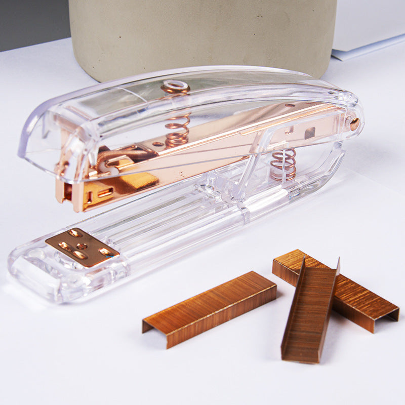 Rose Gold Manual Stapler with 100 Staples for Office