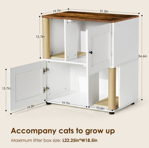 Double-Layer Litter Box Cabinet for Two Cats