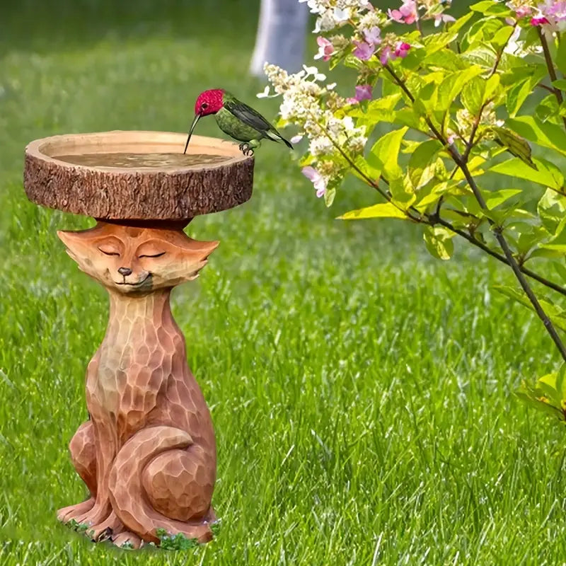 Fox Garden Statue Bird Feeder and Bath for Outdoors
