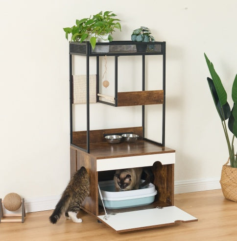 Litter Box Cabinet with Cat Tree Tower