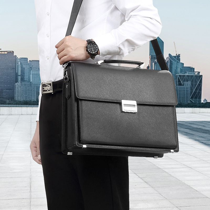 Leather Briefcase with Combination Lock, Large Capacity