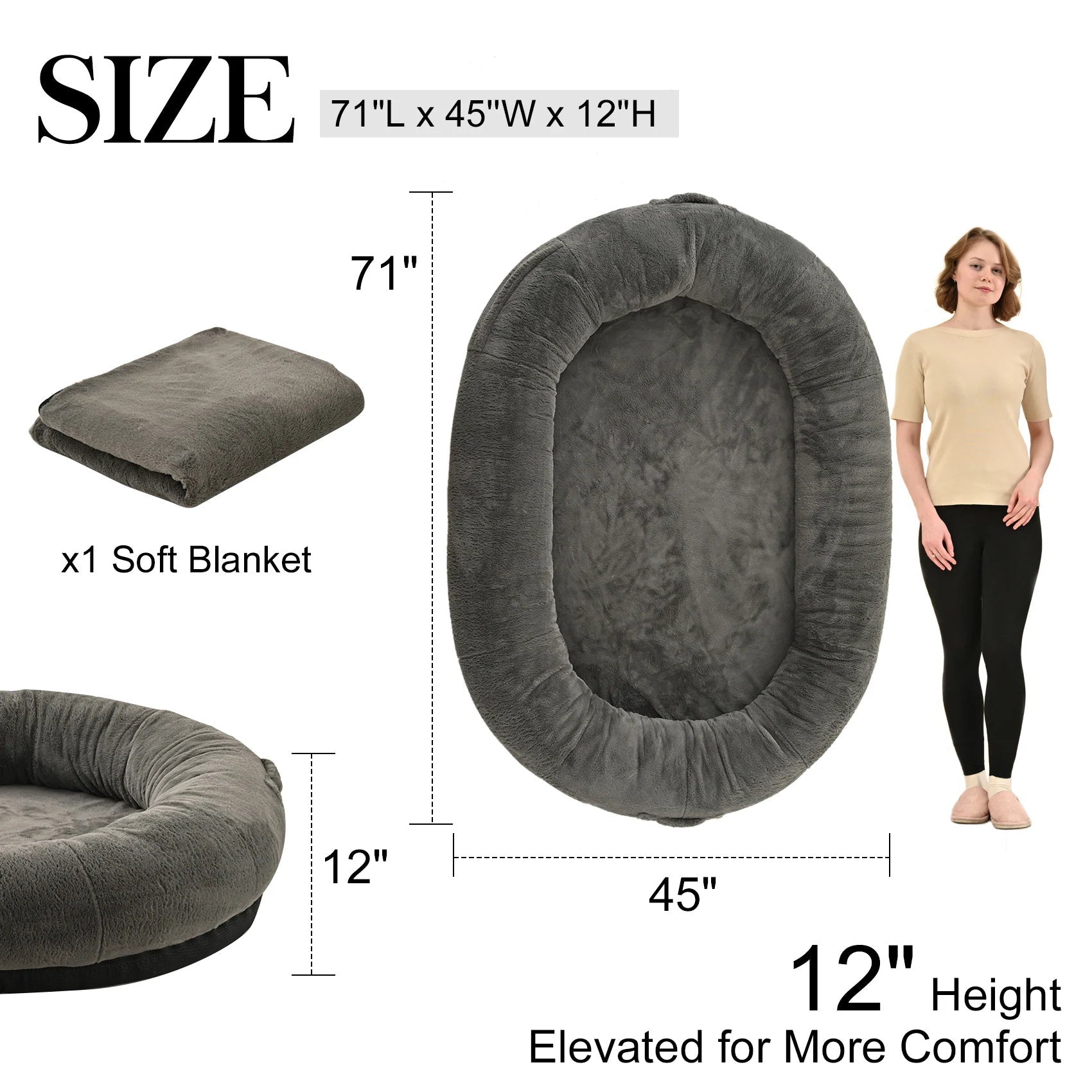 Large Human-Size Dog Bed, Light Gray