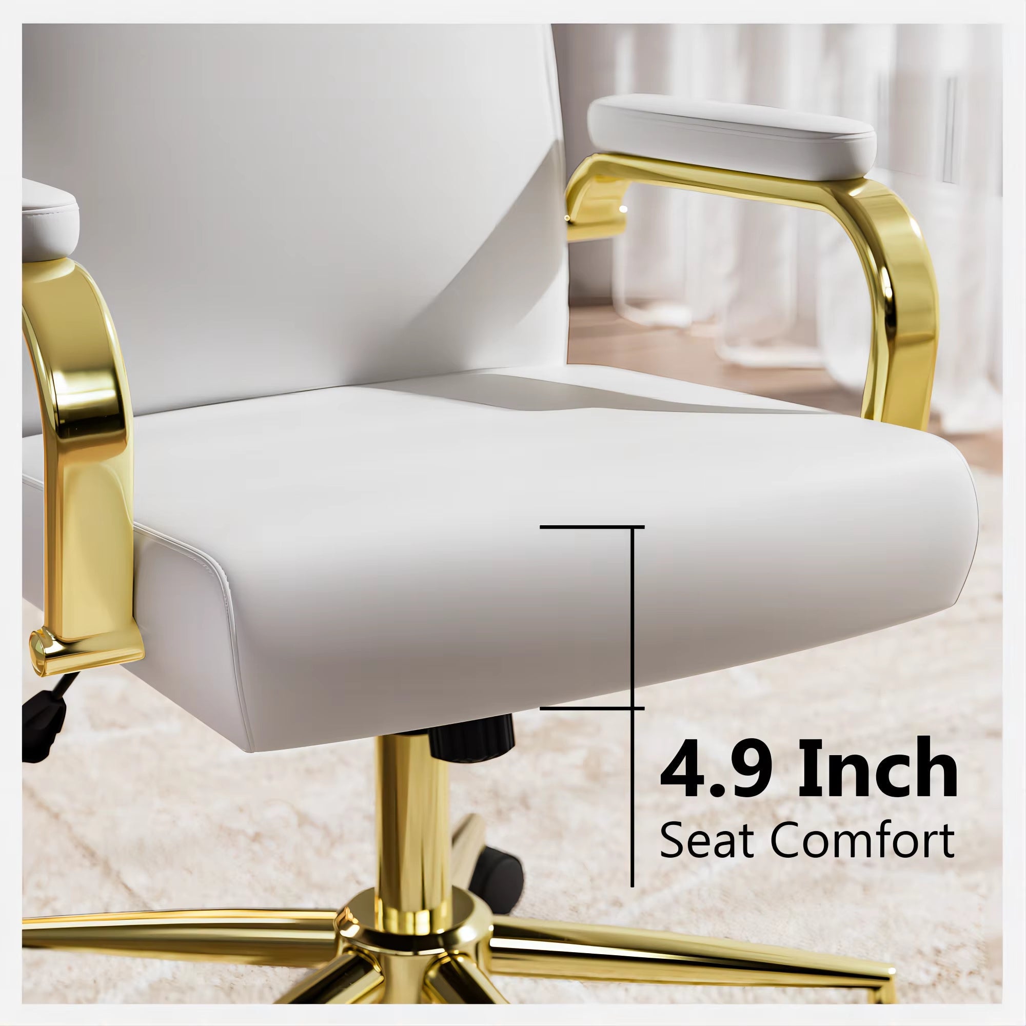 Executive High-Back Leather Office Chair with Gold Accents