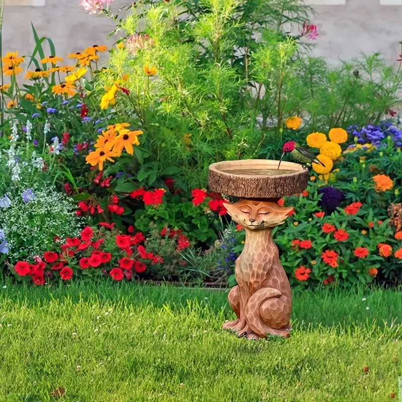 Fox Garden Statue Bird Feeder and Bath for Outdoors