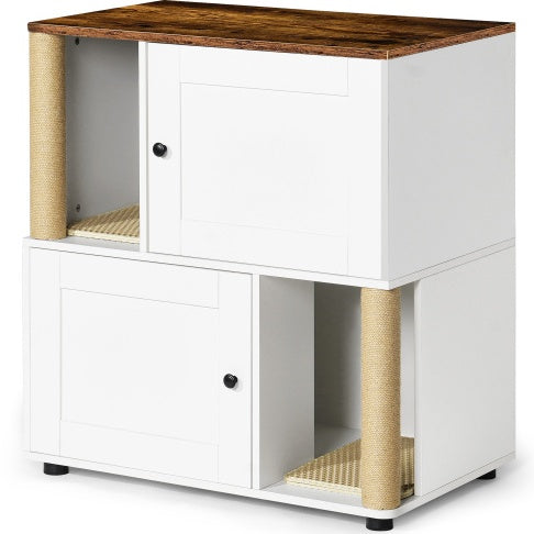 Double-Layer Litter Box Cabinet for Two Cats