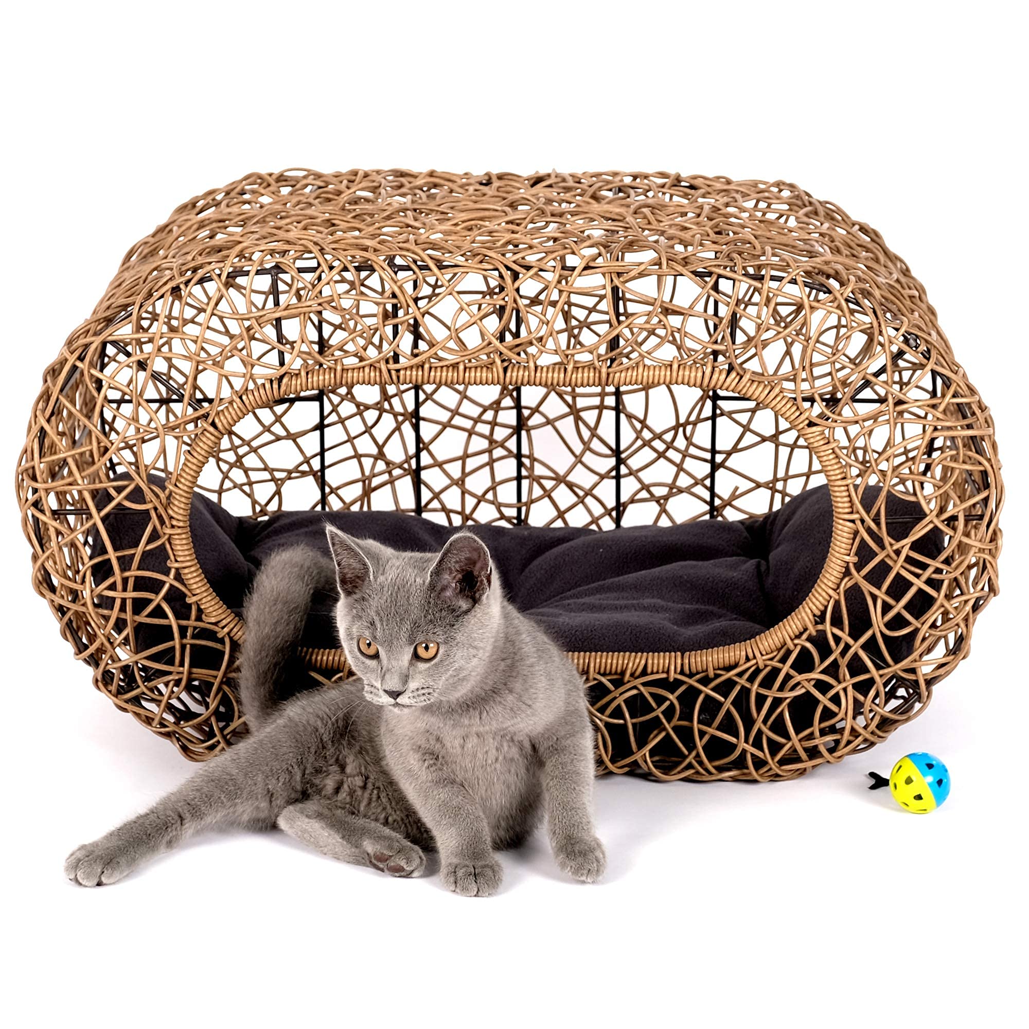 Stackable Rattan Cat Condo with Enclosed Bed