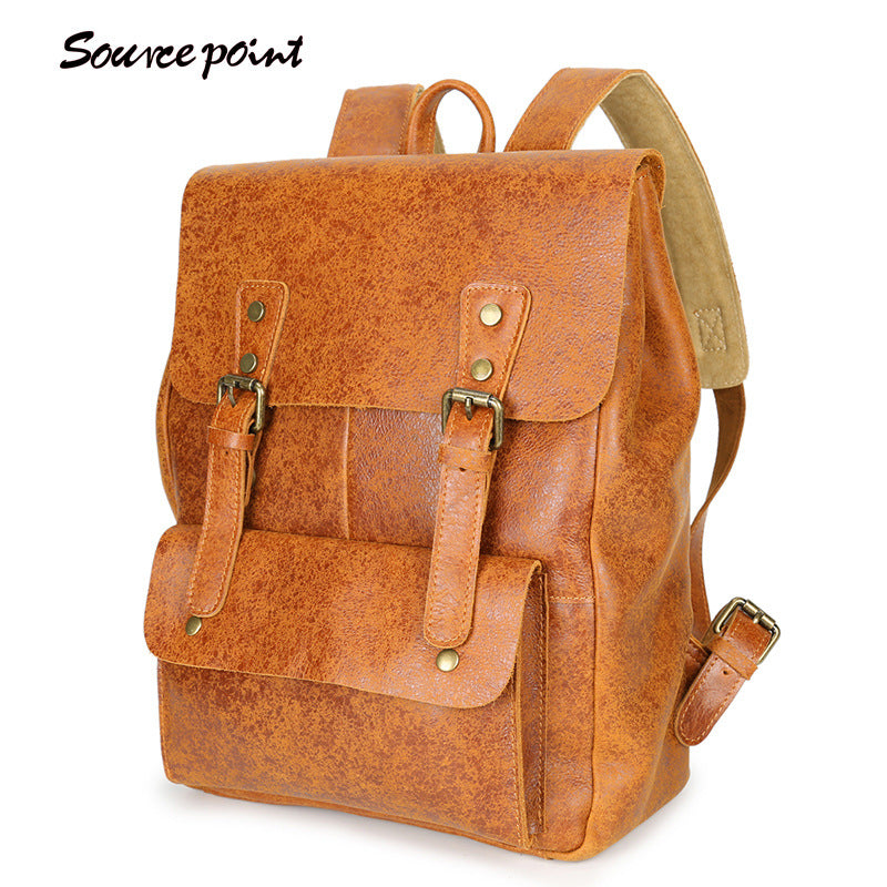 Genuine Leather College-Style Backpack