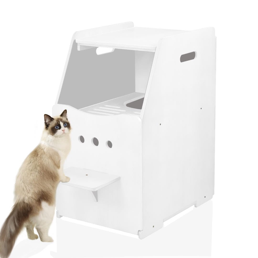 ankuliy Cat Litter Box EnclosureEnclosed Cat Litter BoxesLitter Box Enclosure FurnitureLitter Box Cabinet Wooden Cat Washroom with Vent&Filtered Litter Panels for IndoorCats(White)