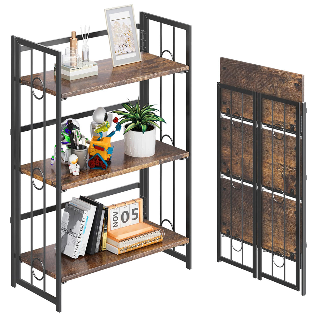 3-Tier Folding Bookshelf, No Assembly Required