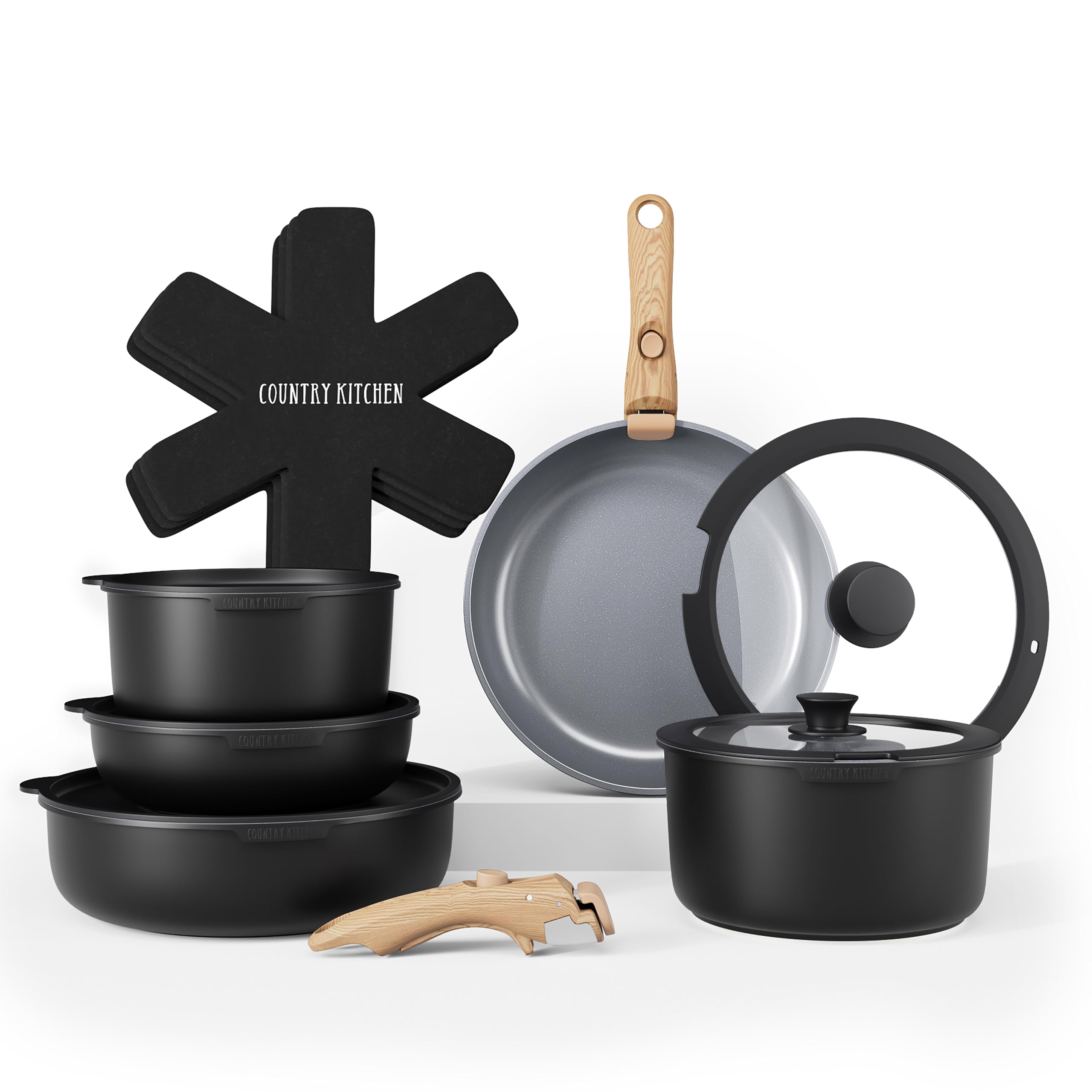 Stackable Cookware Set with Removable Handle