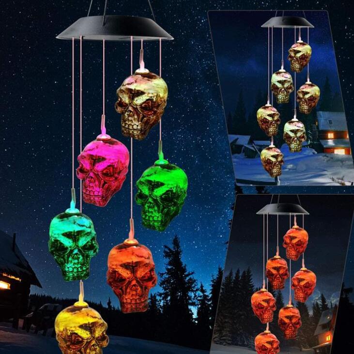 LED Solar Skull Wind Chime Lantern for Outdoor Decor
