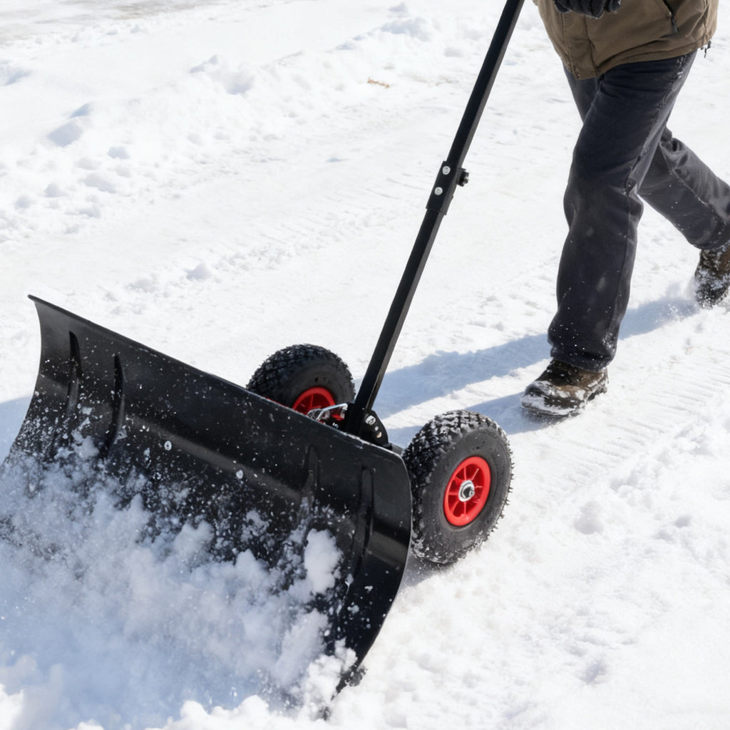 30-Inch Wheeled Snow Pusher with Adjustable Handle