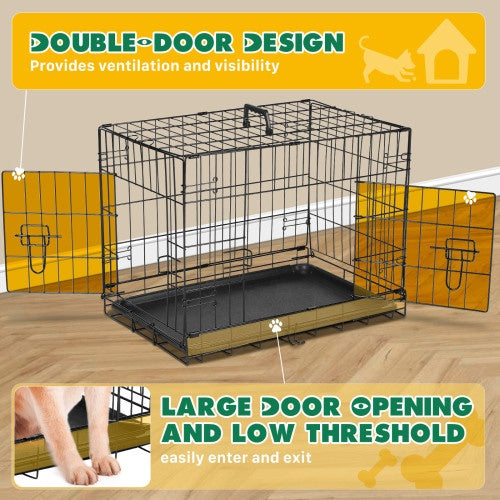 Folding Wire Dog Crate with Divider, Double Door