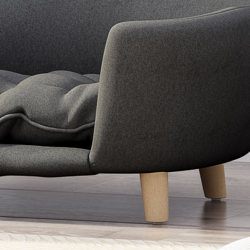Mid-Century Tufted Dog Bed with Birch Legs