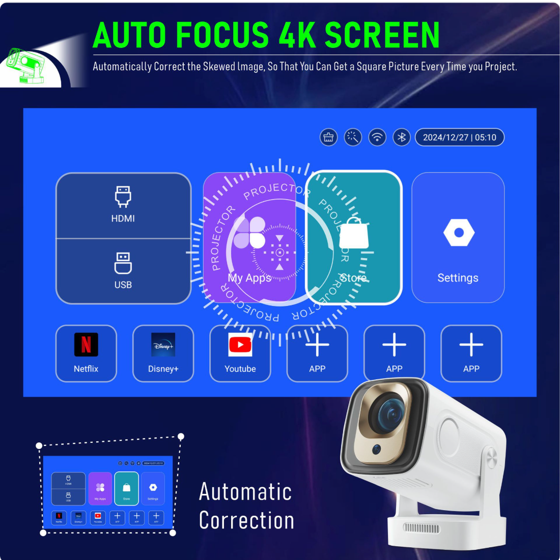 WiFi 6 Auto Focus Full HD Home Projector