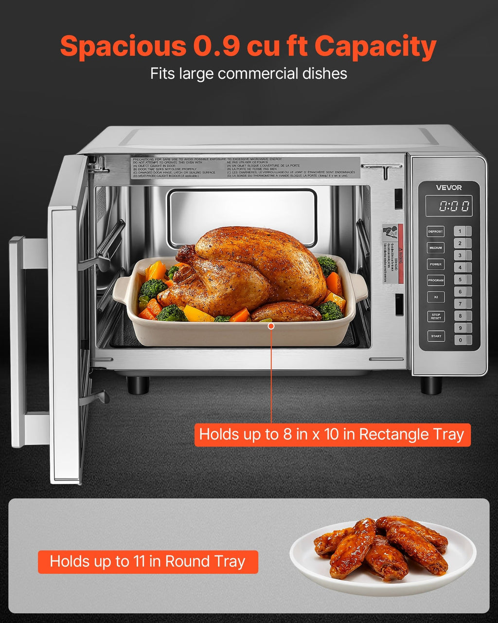 Stainless Steel Countertop Microwave Oven 0.9 Cu Ft 1000W