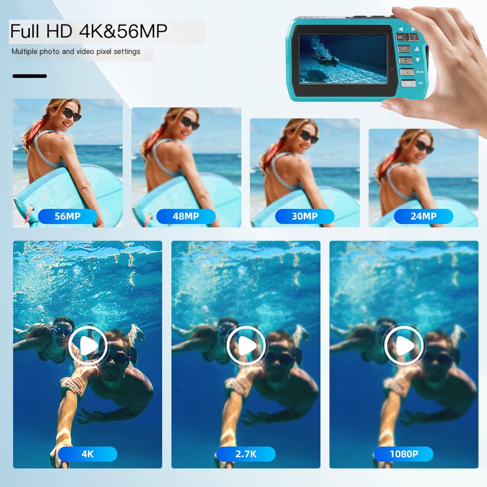 4K Underwater Digital Camera with Dual LCD Screens