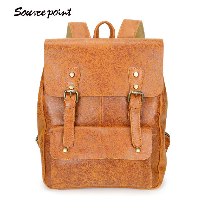 Genuine Leather College-Style Backpack