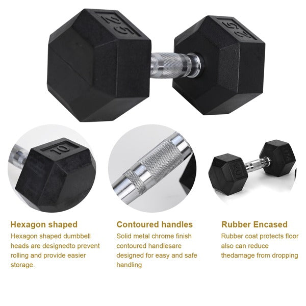 20lb Rubber-Coated Cast Iron Dumbbell Pair