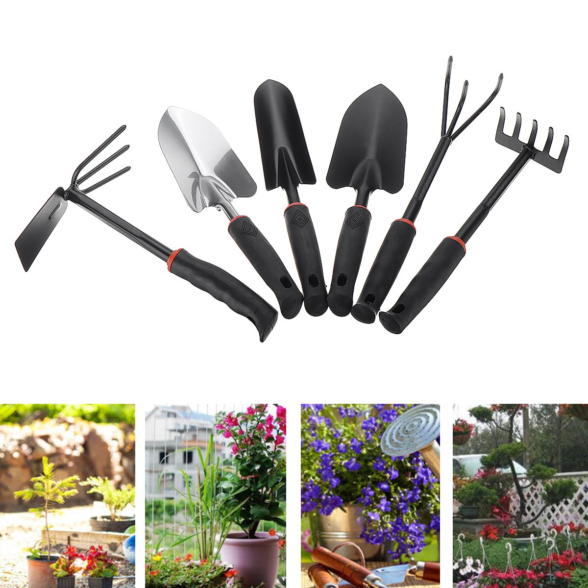 Garden Tool Set - Large Shovel, Rake, and Hoe (4 Pieces)