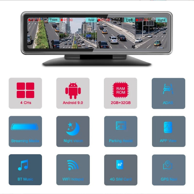 4G Panoramic Rearview Mirror Dash Cam