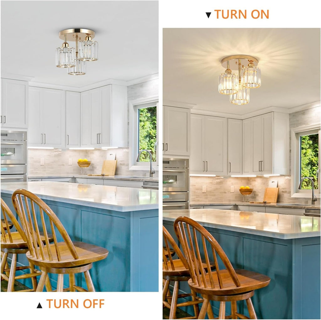 Modern 3-Light Crystal Semi-Flush Ceiling Light